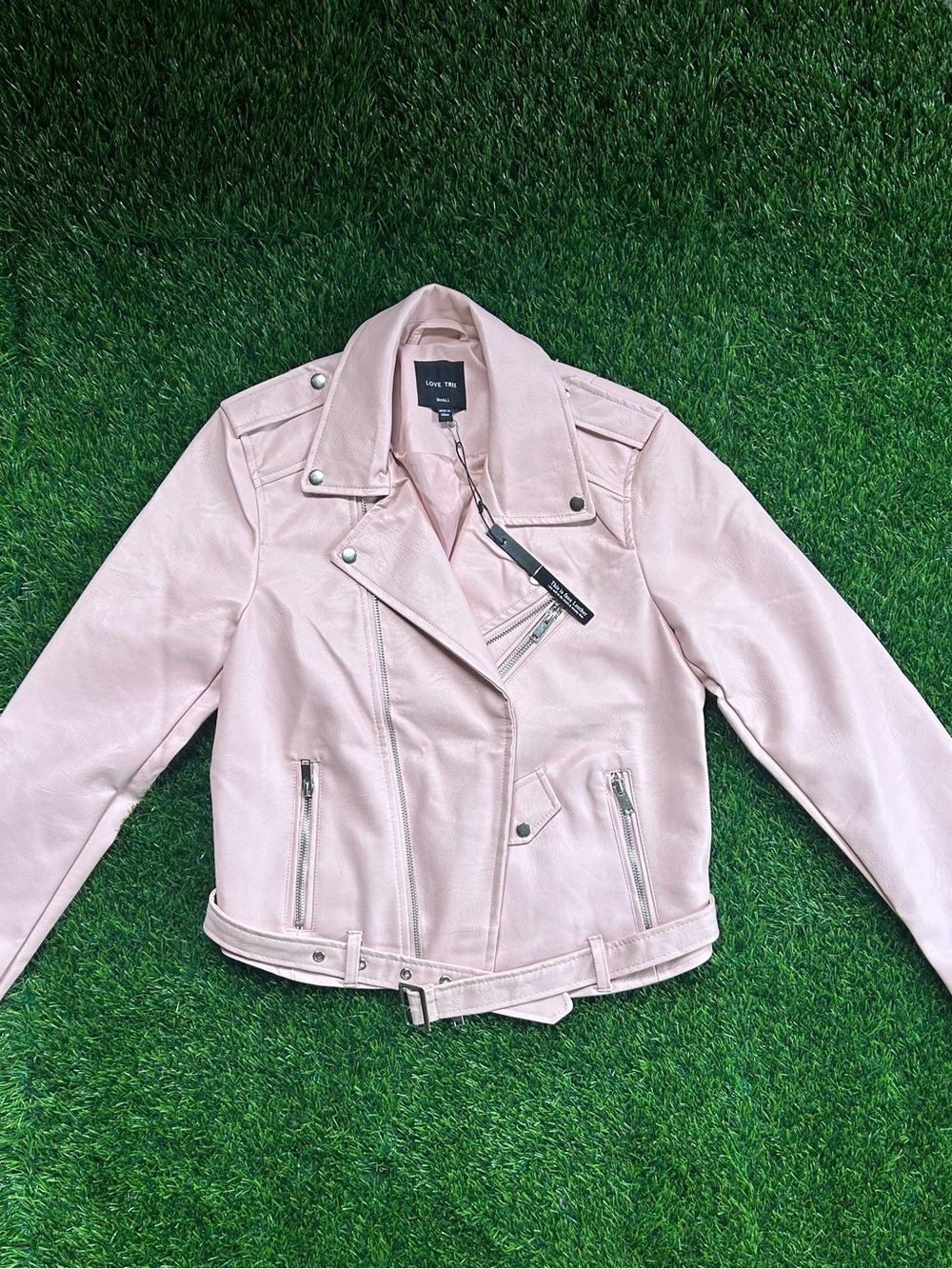 Love Tree Light Pink Faux Leather Moto Jacket